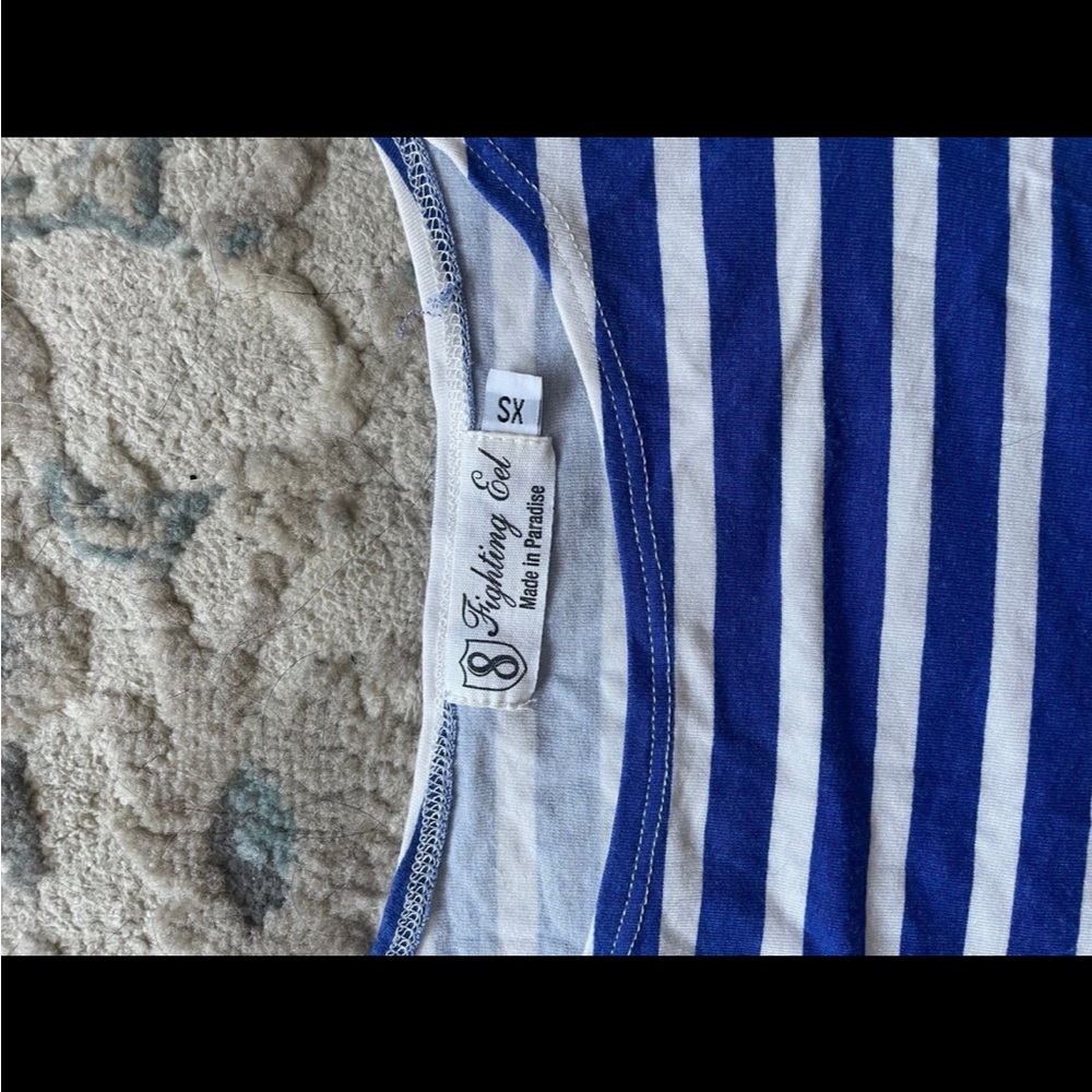 Fighting Eel Blue and White Striped Cold Shoulder Dress